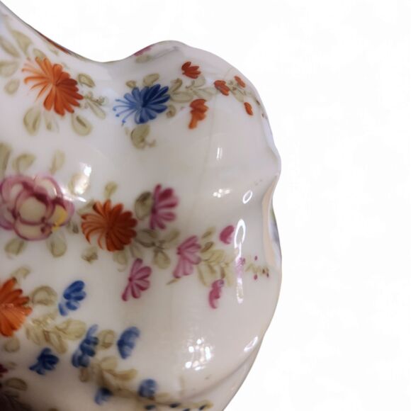 Vintage Creamer Pitcher & Sugar Bowl, Porcelain, Blue, Gold & Painted Flowers - Picture 13 of 15